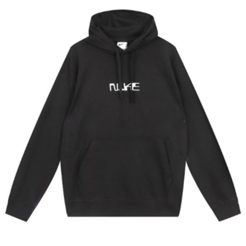 Nike M Club Fleece Pullover Soccer Hoodie Men’s Black Spellout New No Tag